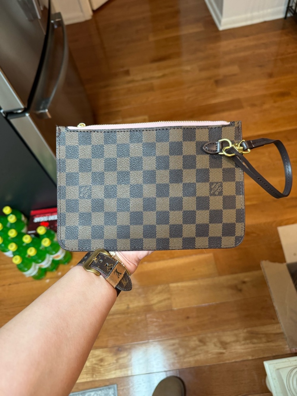 Brown Checker wristlet